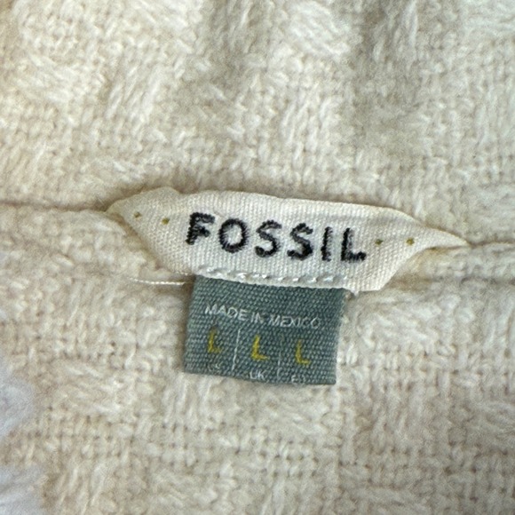 Fossil Cream Textured Short Sleeve Jacket Lace Trim Button Front Womens L - Picture 3 of 6